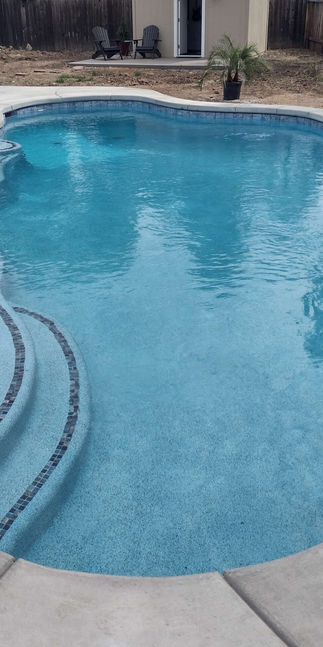 freeform pool with launchpad steps